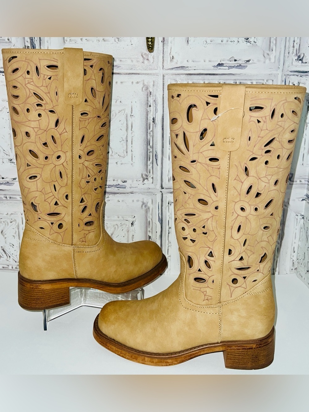 NWT New York & Company Curtis Camel Cutout chunky heel Tall Boots Sz 7.5 Campus - Picture 6 of 16